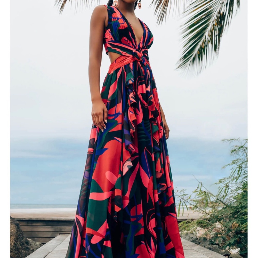 PatBO Rio Cut Out Ruffle Maxi Dress Multicolor 4 NWT - Picture 2 of 16